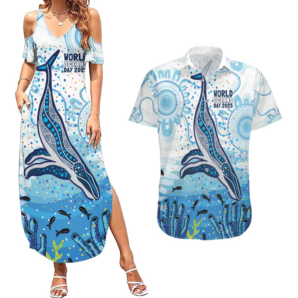 World Ocean Day Australia Aboriginal Couples Matching Summer Maxi Dress and Hawaiian Shirt Whale Watching