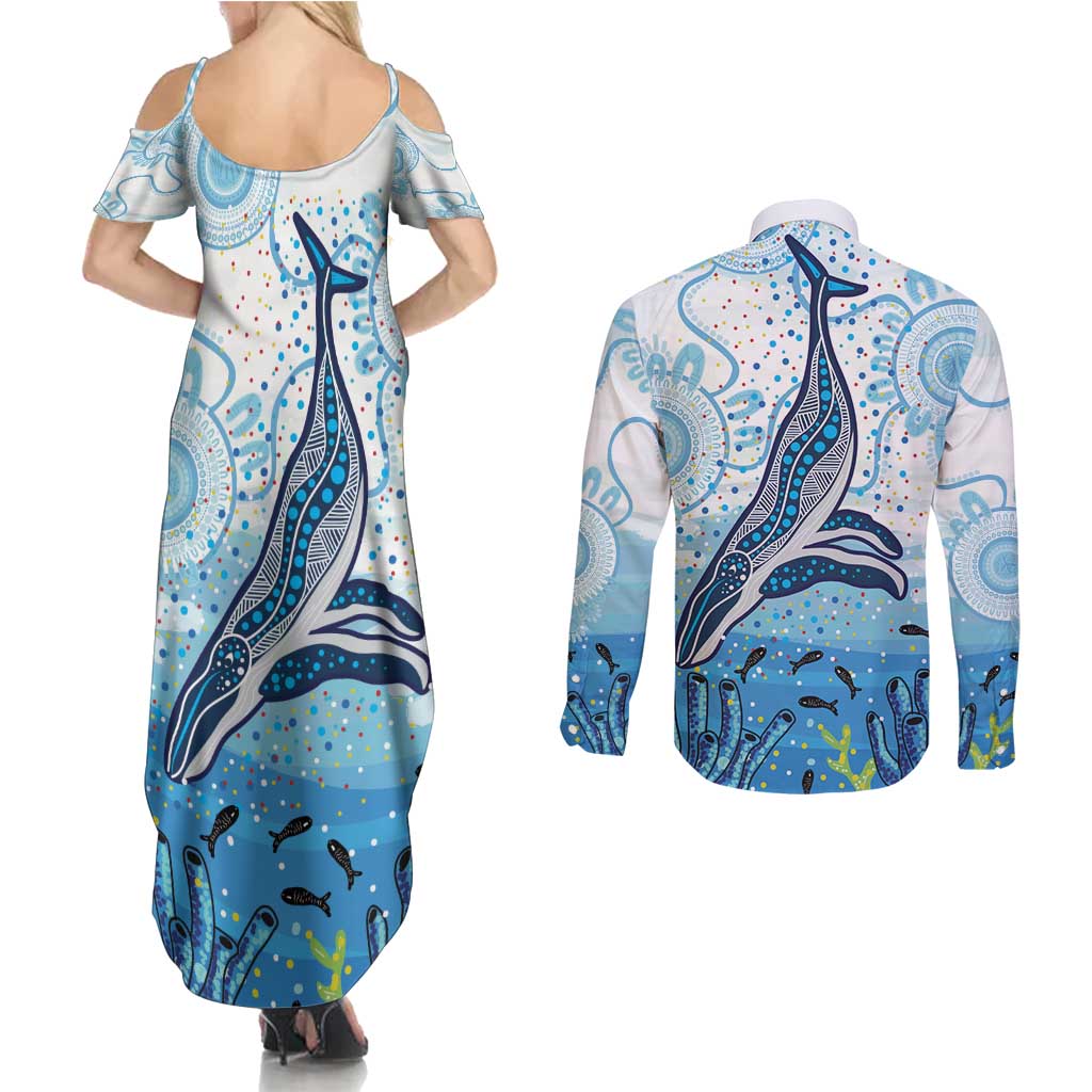 World Ocean Day Australia Aboriginal Couples Matching Summer Maxi Dress and Long Sleeve Button Shirt Whale Watching