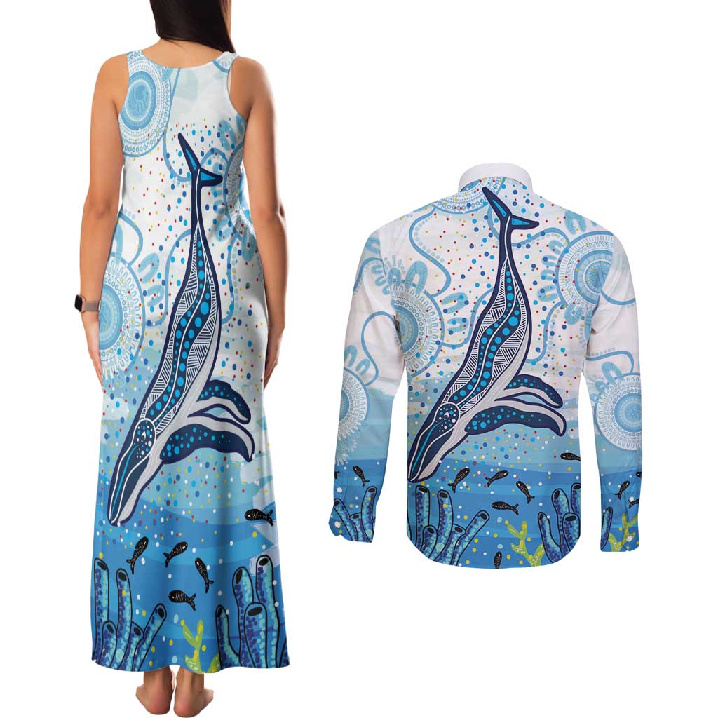 World Ocean Day Australia Aboriginal Couples Matching Tank Maxi Dress and Long Sleeve Button Shirt Whale Watching