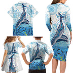 World Ocean Day Australia Aboriginal Family Matching Long Sleeve Bodycon Dress and Hawaiian Shirt Whale Watching