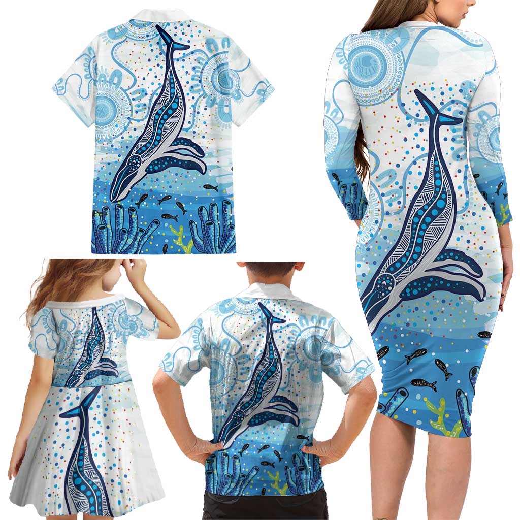 World Ocean Day Australia Aboriginal Family Matching Long Sleeve Bodycon Dress and Hawaiian Shirt Whale Watching