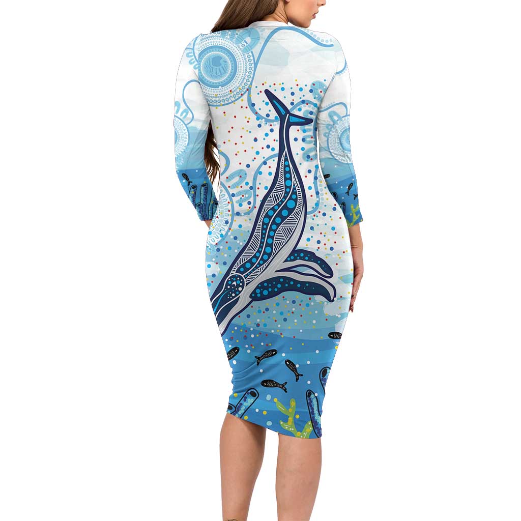 World Ocean Day Australia Aboriginal Family Matching Long Sleeve Bodycon Dress and Hawaiian Shirt Whale Watching