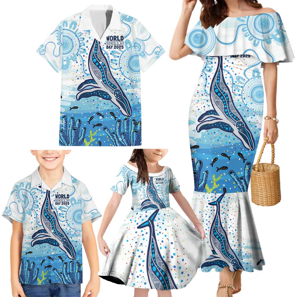World Ocean Day Australia Aboriginal Family Matching Mermaid Dress and Hawaiian Shirt Whale Watching