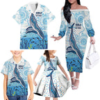 World Ocean Day Australia Aboriginal Family Matching Off The Shoulder Long Sleeve Dress and Hawaiian Shirt Whale Watching