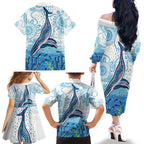 World Ocean Day Australia Aboriginal Family Matching Off The Shoulder Long Sleeve Dress and Hawaiian Shirt Whale Watching