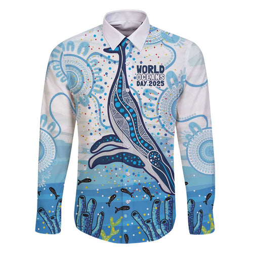World Ocean Day Australia Aboriginal Family Matching Off The Shoulder Long Sleeve Dress and Hawaiian Shirt Whale Watching