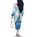World Ocean Day Australia Aboriginal Family Matching Off The Shoulder Long Sleeve Dress and Hawaiian Shirt Whale Watching