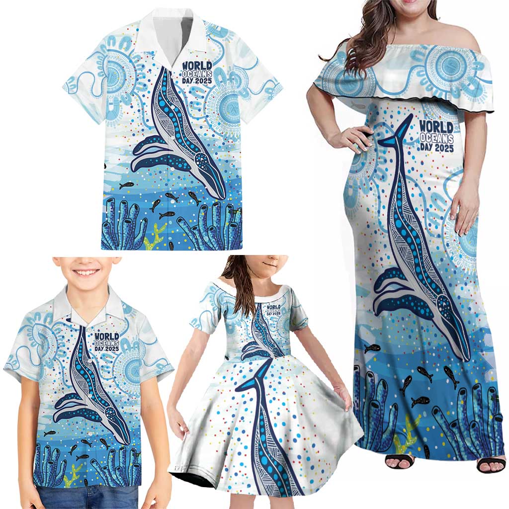 World Ocean Day Australia Aboriginal Family Matching Off Shoulder Maxi Dress and Hawaiian Shirt Whale Watching