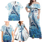 World Ocean Day Australia Aboriginal Family Matching Off Shoulder Maxi Dress and Hawaiian Shirt Whale Watching