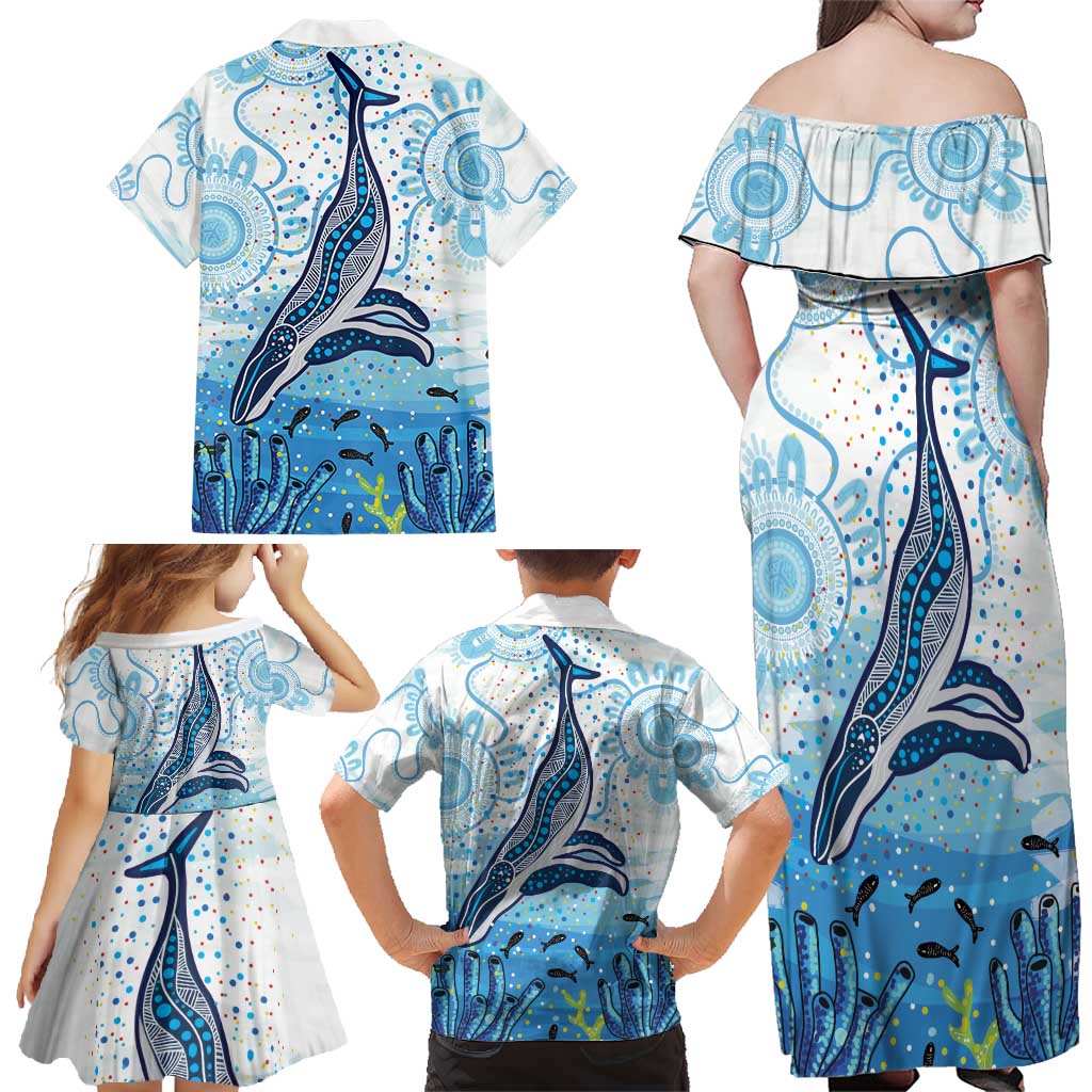 World Ocean Day Australia Aboriginal Family Matching Off Shoulder Maxi Dress and Hawaiian Shirt Whale Watching
