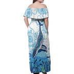 World Ocean Day Australia Aboriginal Family Matching Off Shoulder Maxi Dress and Hawaiian Shirt Whale Watching