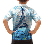 World Ocean Day Australia Aboriginal Family Matching Off Shoulder Short Dress and Hawaiian Shirt Whale Watching