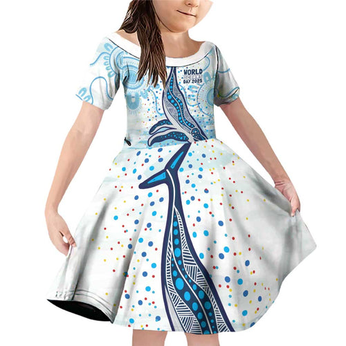 World Ocean Day Australia Aboriginal Family Matching Off Shoulder Short Dress and Hawaiian Shirt Whale Watching