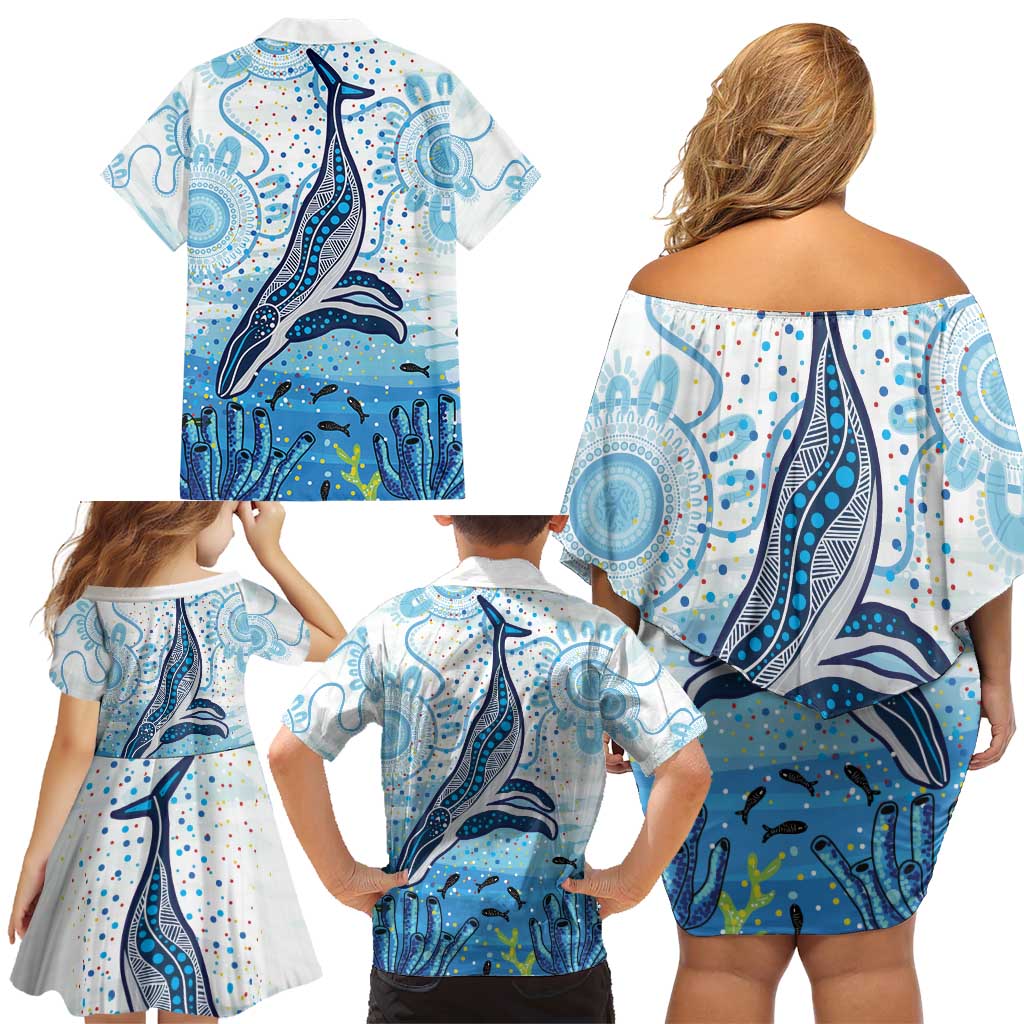 World Ocean Day Australia Aboriginal Family Matching Off Shoulder Short Dress and Hawaiian Shirt Whale Watching