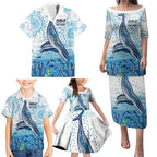 World Ocean Day Australia Aboriginal Family Matching Puletasi and Hawaiian Shirt Whale Watching