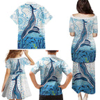 World Ocean Day Australia Aboriginal Family Matching Puletasi and Hawaiian Shirt Whale Watching
