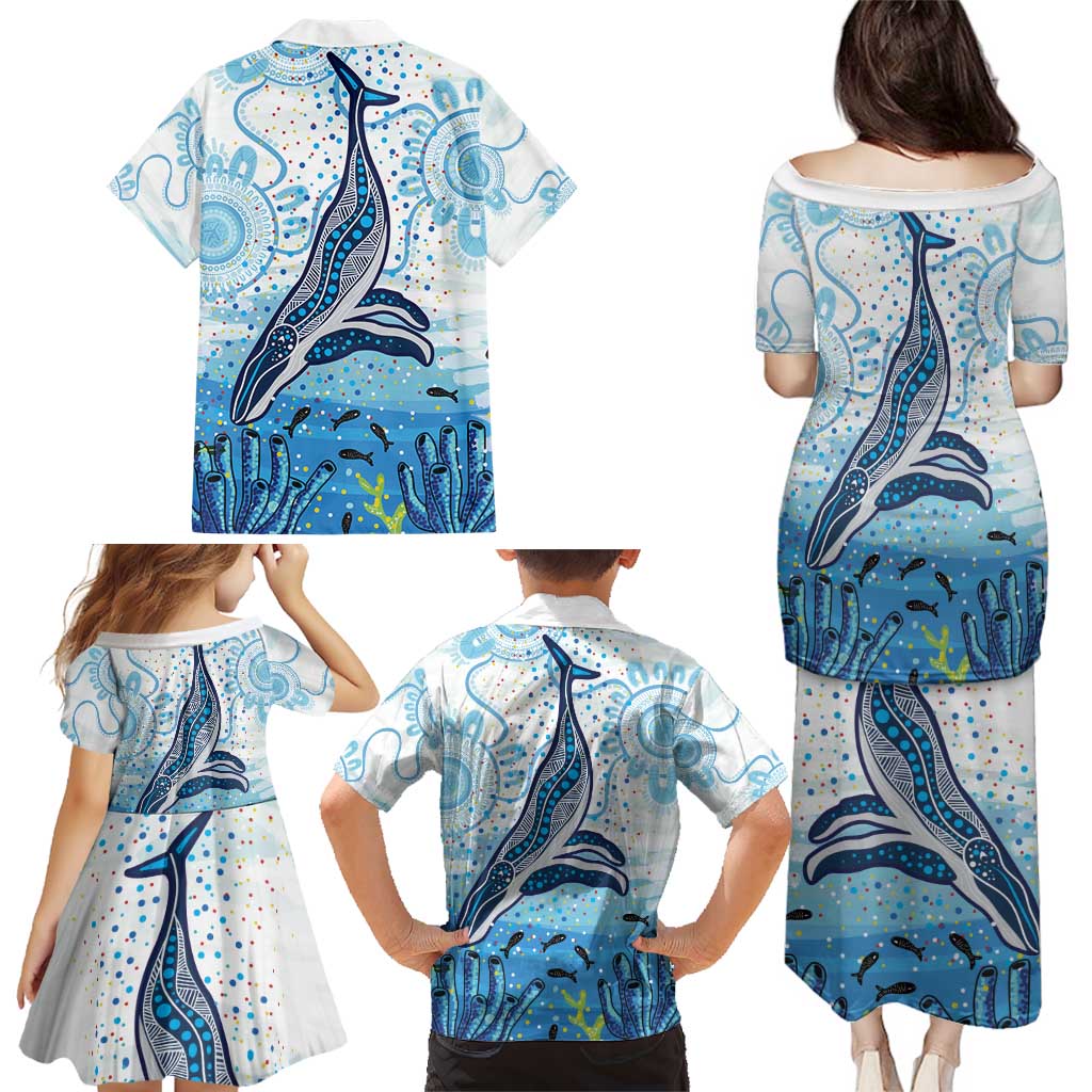 World Ocean Day Australia Aboriginal Family Matching Puletasi and Hawaiian Shirt Whale Watching