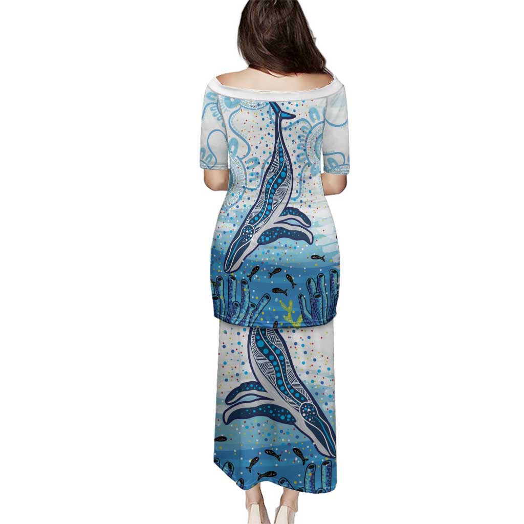 World Ocean Day Australia Aboriginal Family Matching Puletasi and Hawaiian Shirt Whale Watching