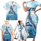 World Ocean Day Australia Aboriginal Family Matching Short Sleeve Bodycon Dress and Hawaiian Shirt Whale Watching