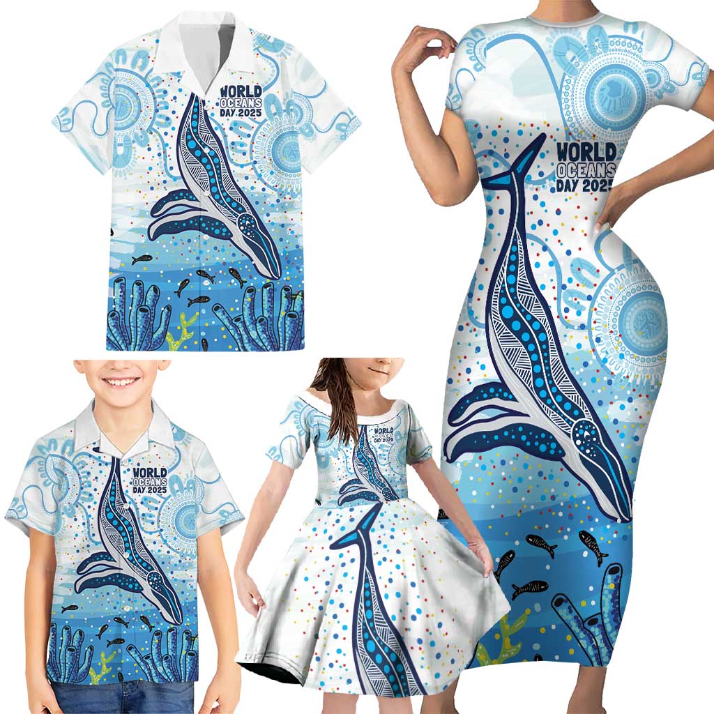 World Ocean Day Australia Aboriginal Family Matching Short Sleeve Bodycon Dress and Hawaiian Shirt Whale Watching