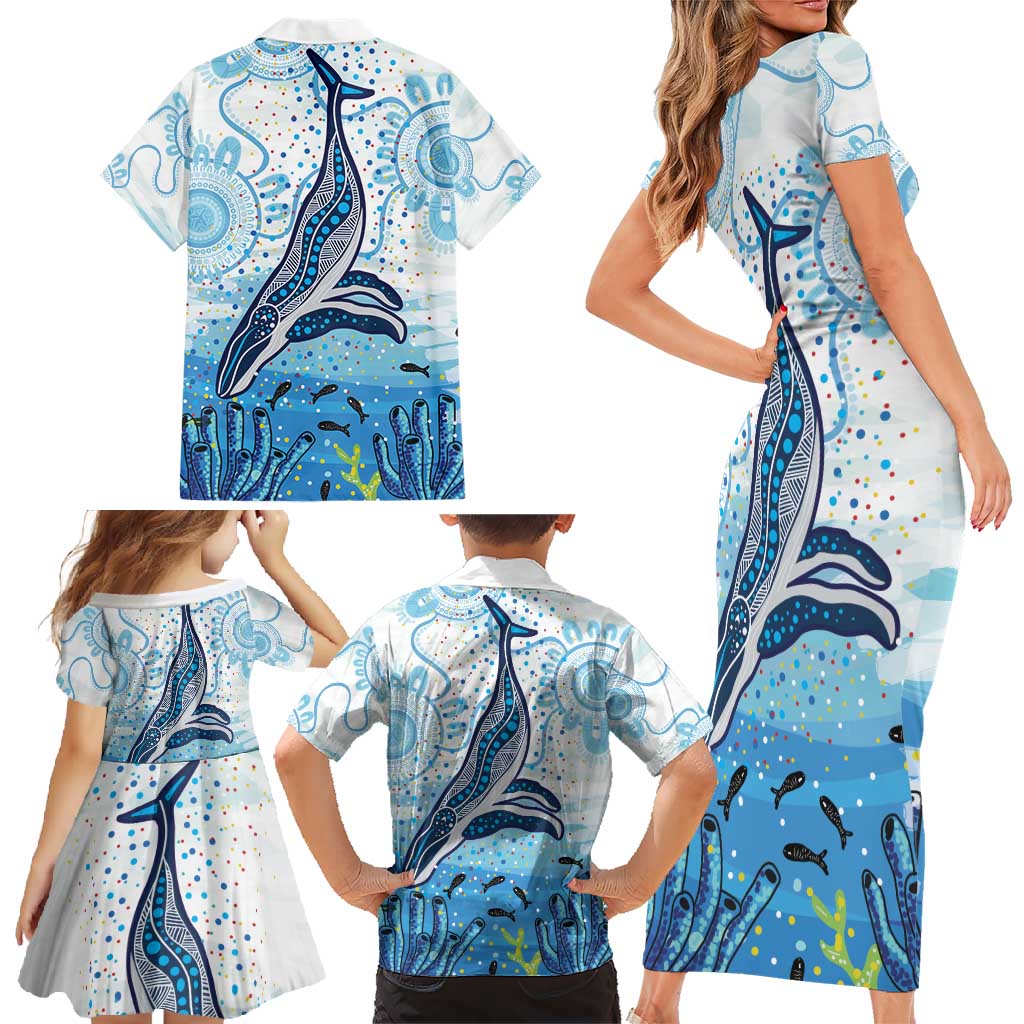 World Ocean Day Australia Aboriginal Family Matching Short Sleeve Bodycon Dress and Hawaiian Shirt Whale Watching