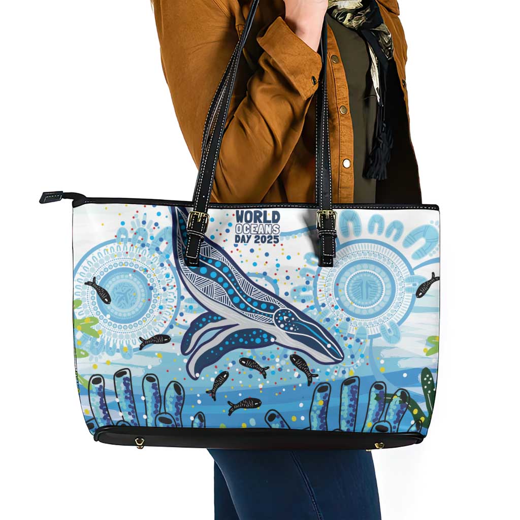 World Ocean Day Australia Aboriginal Leather Tote Bag Whale Watching