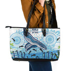 World Ocean Day Australia Aboriginal Leather Tote Bag Whale Watching