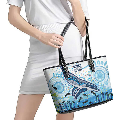 World Ocean Day Australia Aboriginal Leather Tote Bag Whale Watching