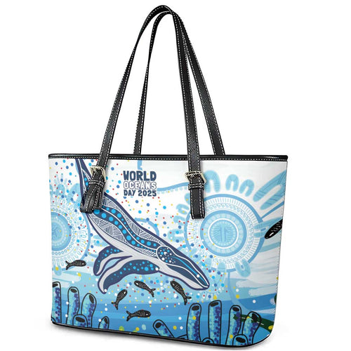 World Ocean Day Australia Aboriginal Leather Tote Bag Whale Watching