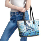 World Ocean Day Australia Aboriginal Leather Tote Bag Whale Watching