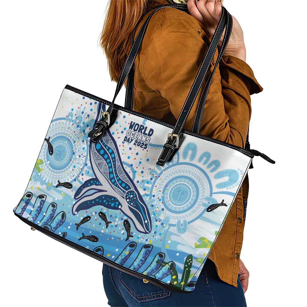 World Ocean Day Australia Aboriginal Leather Tote Bag Whale Watching