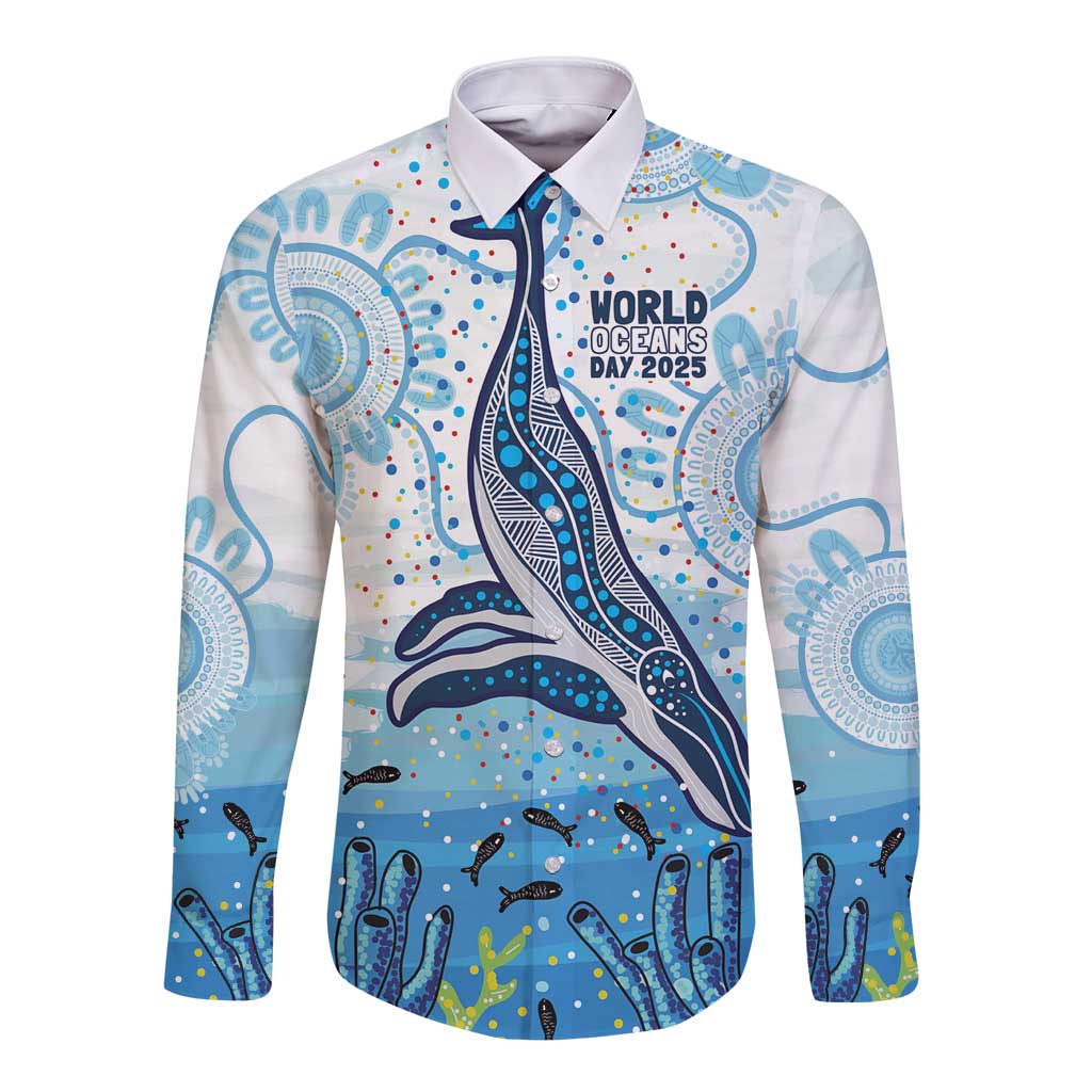 World Ocean Day Australia Aboriginal Long Sleeve Button Shirt Whale Watching