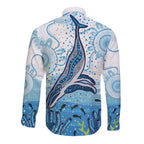 World Ocean Day Australia Aboriginal Long Sleeve Button Shirt Whale Watching