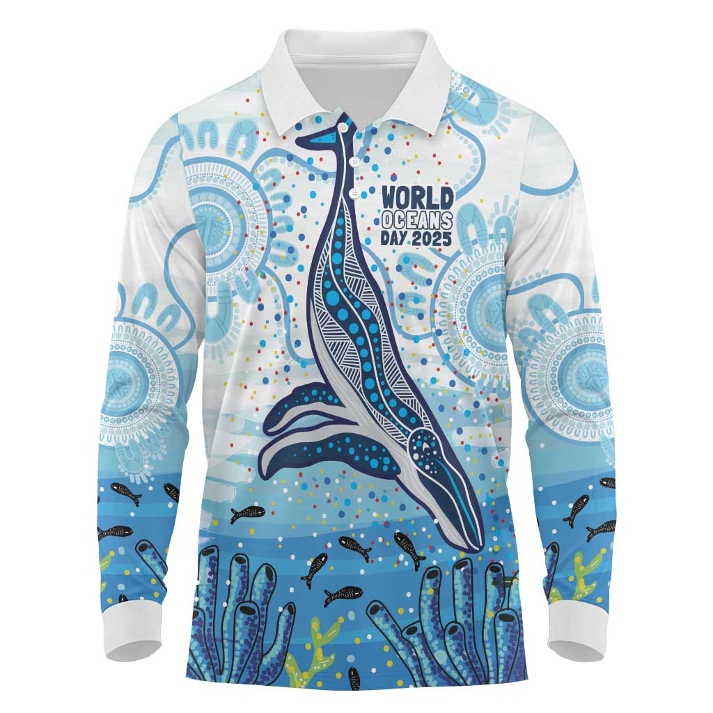 World Ocean Day Australia Aboriginal Long Sleeve Polo Shirt Whale Watching