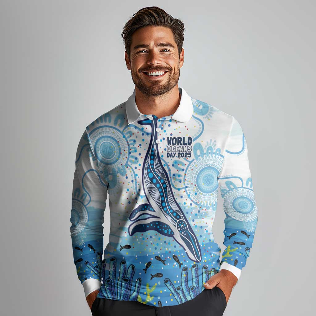 World Ocean Day Australia Aboriginal Long Sleeve Polo Shirt Whale Watching