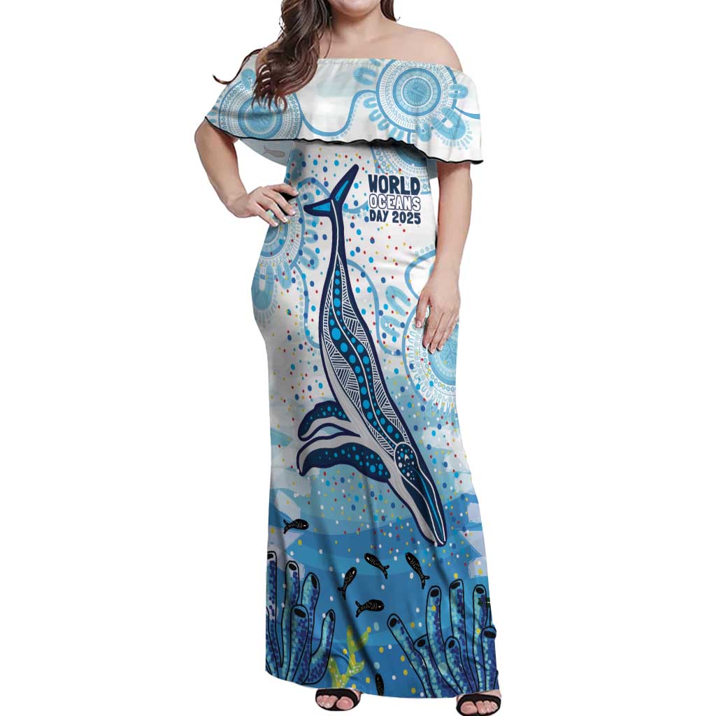 World Ocean Day Australia Aboriginal Off Shoulder Maxi Dress Whale Watching