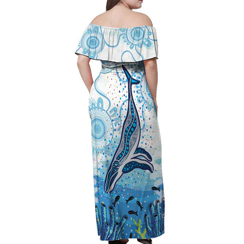 World Ocean Day Australia Aboriginal Off Shoulder Maxi Dress Whale Watching