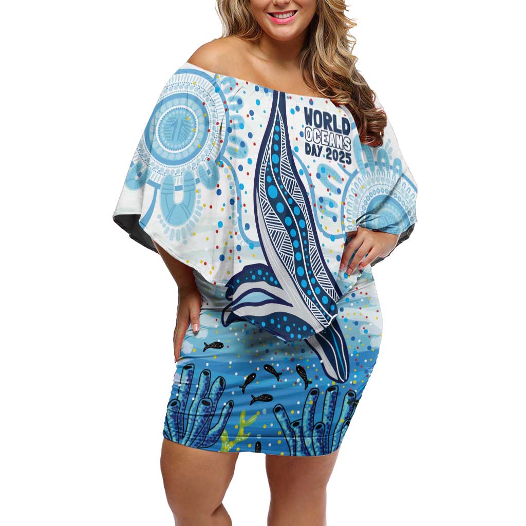 World Ocean Day Australia Aboriginal Off Shoulder Short Dress Whale Watching