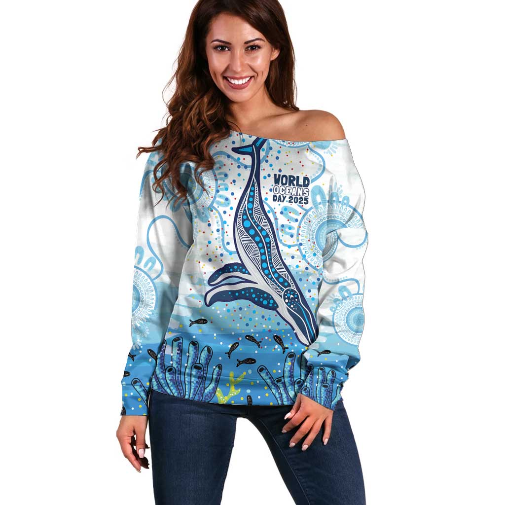 World Ocean Day Australia Aboriginal Off Shoulder Sweater Whale Watching