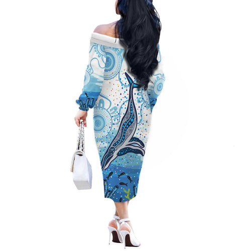 World Ocean Day Australia Aboriginal Off The Shoulder Long Sleeve Dress Whale Watching