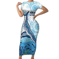 World Ocean Day Australia Aboriginal Short Sleeve Bodycon Dress Whale Watching