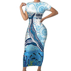 World Ocean Day Australia Aboriginal Short Sleeve Bodycon Dress Whale Watching
