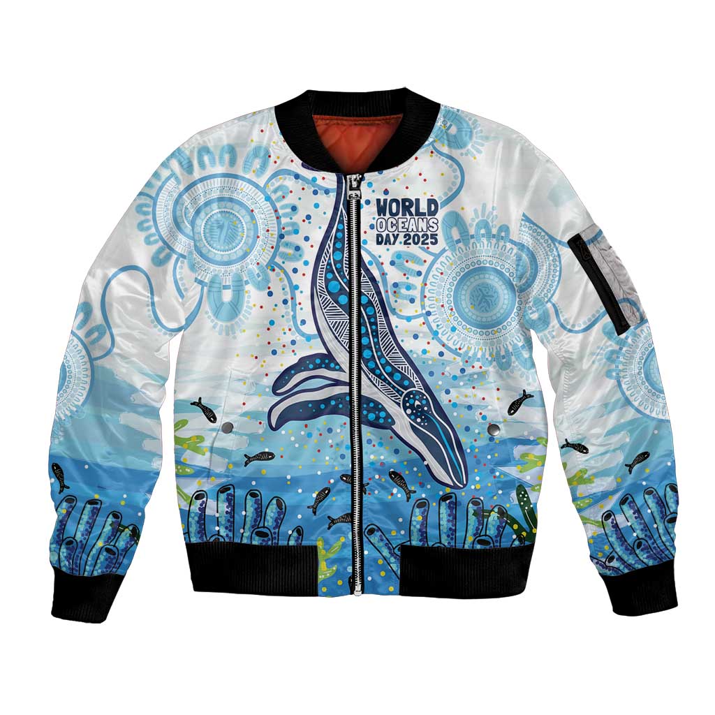 World Ocean Day Australia Aboriginal Sleeve Zip Bomber Jacket Whale Watching