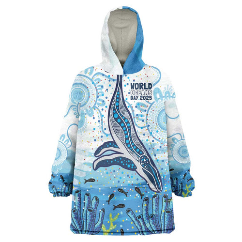 World Ocean Day Australia Aboriginal Wearable Blanket Hoodie Whale Watching