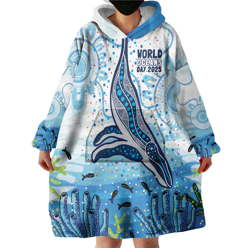 World Ocean Day Australia Aboriginal Wearable Blanket Hoodie Whale Watching