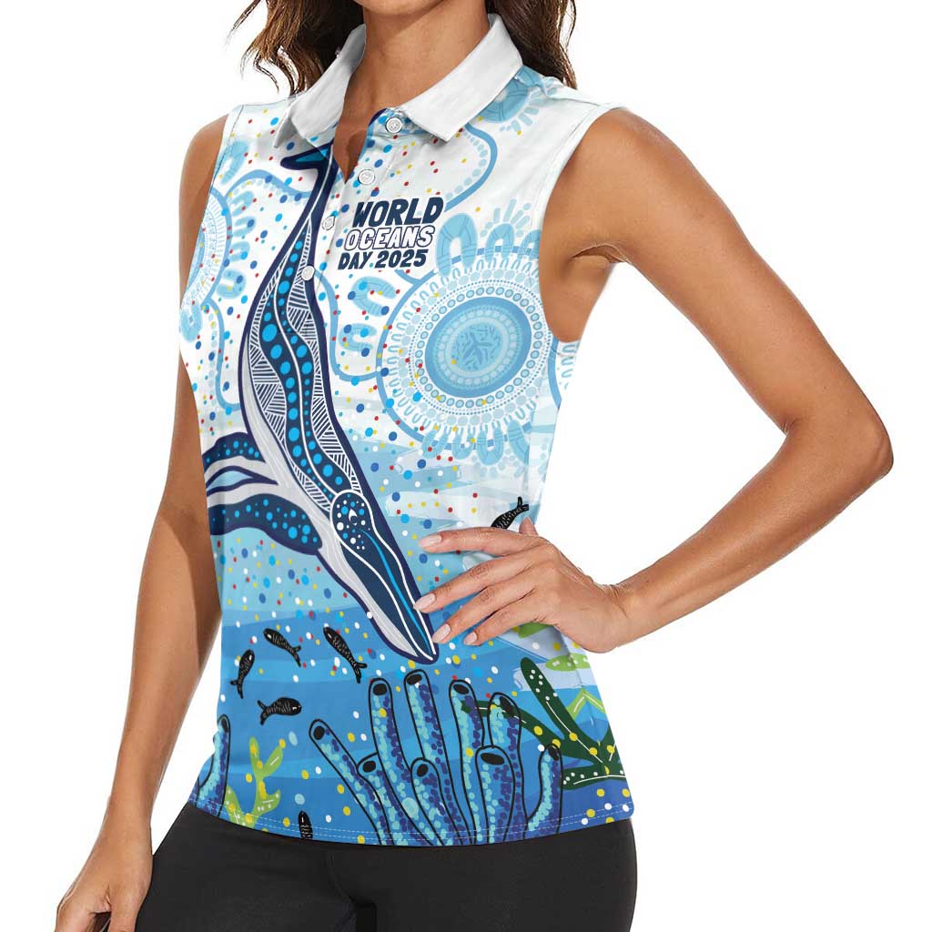 World Ocean Day Australia Aboriginal Women Sleeveless Polo Shirt Whale Watching