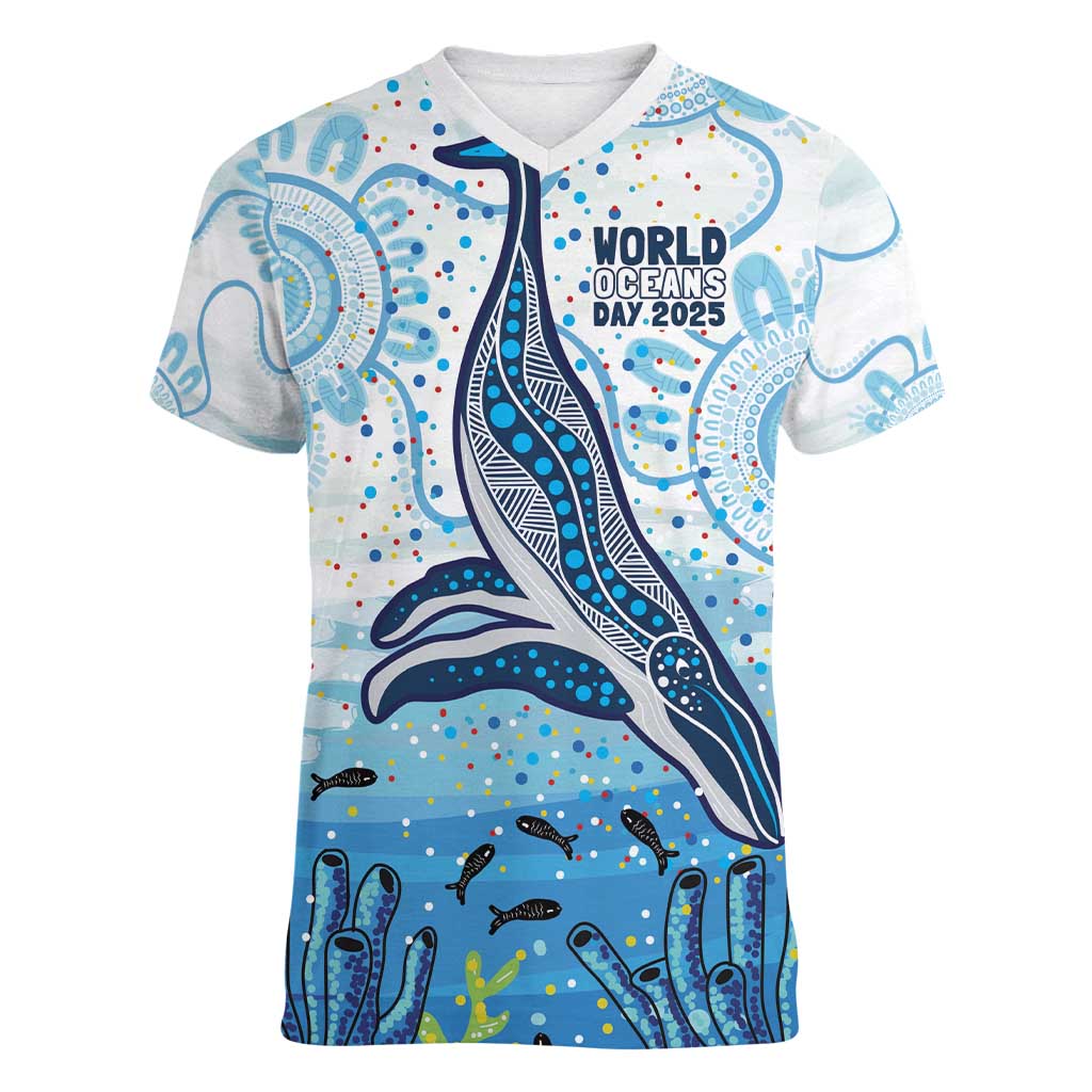 World Ocean Day Australia Aboriginal Women V-Neck T-Shirt Whale Watching