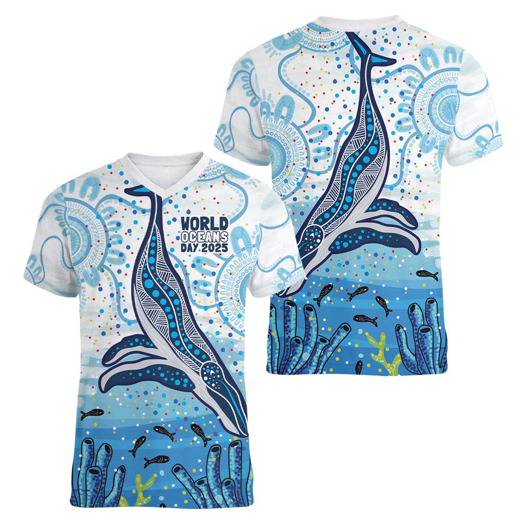 World Ocean Day Australia Aboriginal Women V-Neck T-Shirt Whale Watching