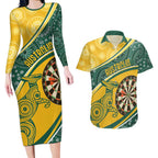 Australia Darts Personalized Indigenous Couples Matching Long Sleeve Bodycon Dress and Hawaiian Shirt Champion Roos
