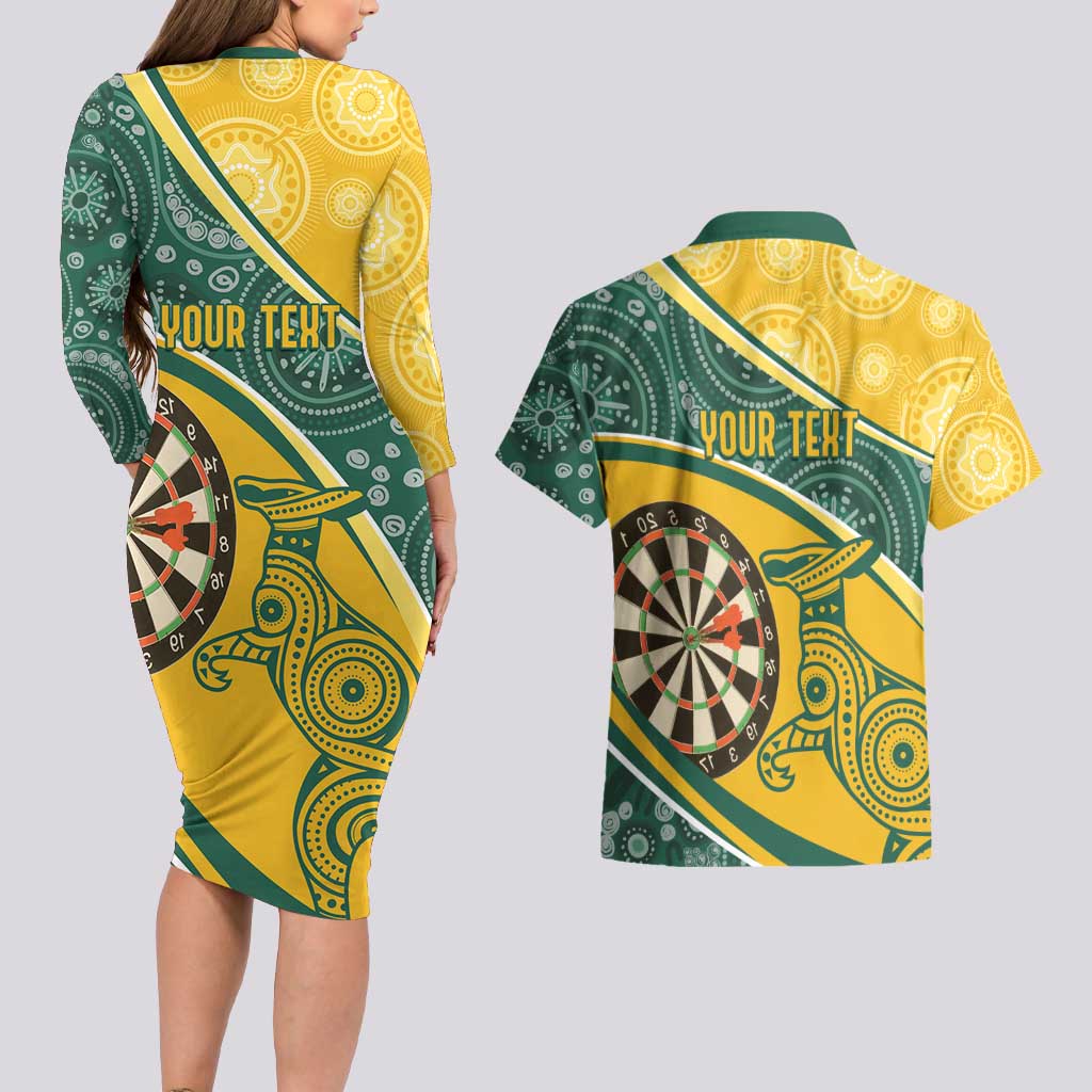 Australia Darts Personalized Indigenous Couples Matching Long Sleeve Bodycon Dress and Hawaiian Shirt Champion Roos